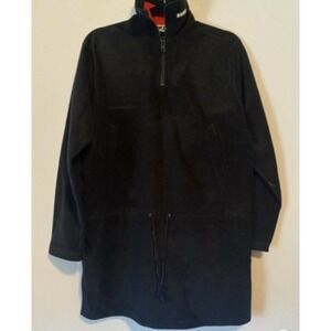 DKNY Jeans Pullover Fleece Tunic Jacket Zipup Drawstring Black Small